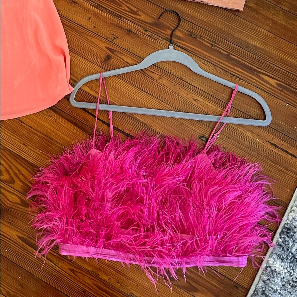 Storia Hot Pink Feathered Crop Top